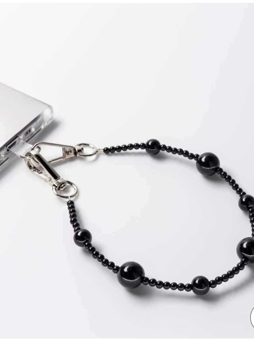Universal Phone Wristlet Black Beads with Silver Clips *NEW